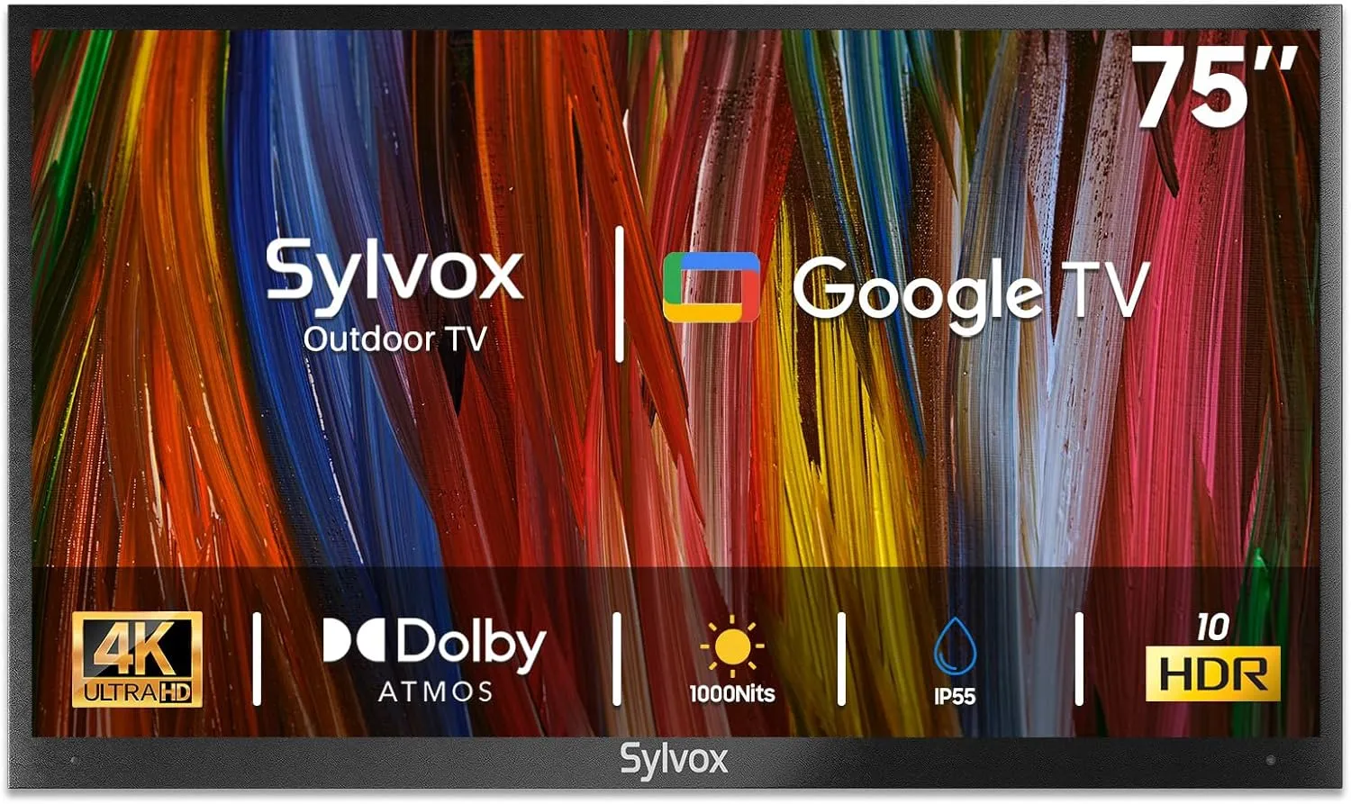 SYLVOX Outdoor TV, 75 inch Smart TV Waterproof Outdoor TVs, 4K Weatherproof Television for Outside, Support Google Assistant, Chromecast, 1000 nit Brightness Partial Sun (Deck Pro 2.0/2024)