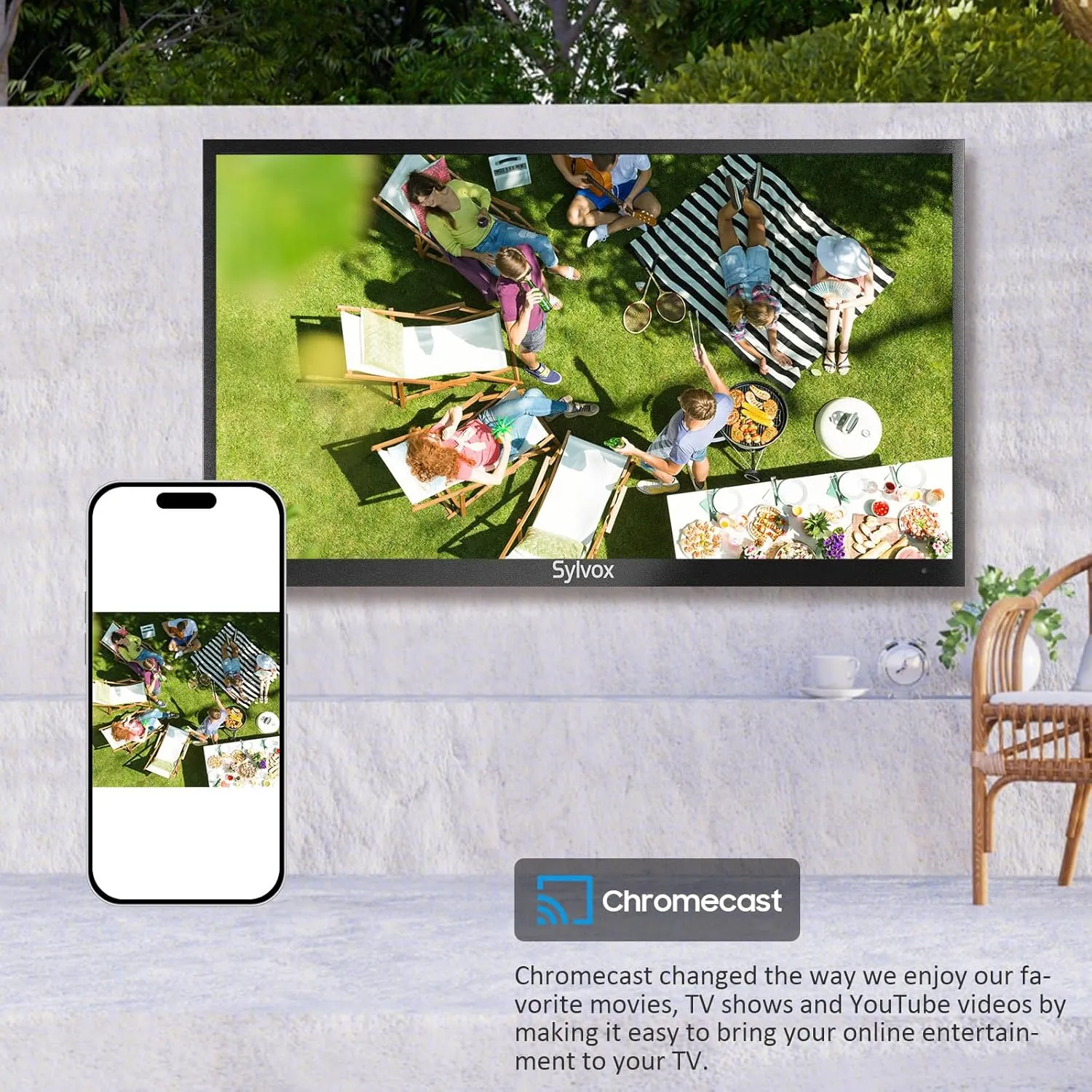 SYLVOX Outdoor TV, 75 inch Smart TV Waterproof Outdoor TVs, 4K Weatherproof Television for Outside, Support Google Assistant, Chromecast, 1000 nit Brightness Partial Sun (Deck Pro 2.0/2024)