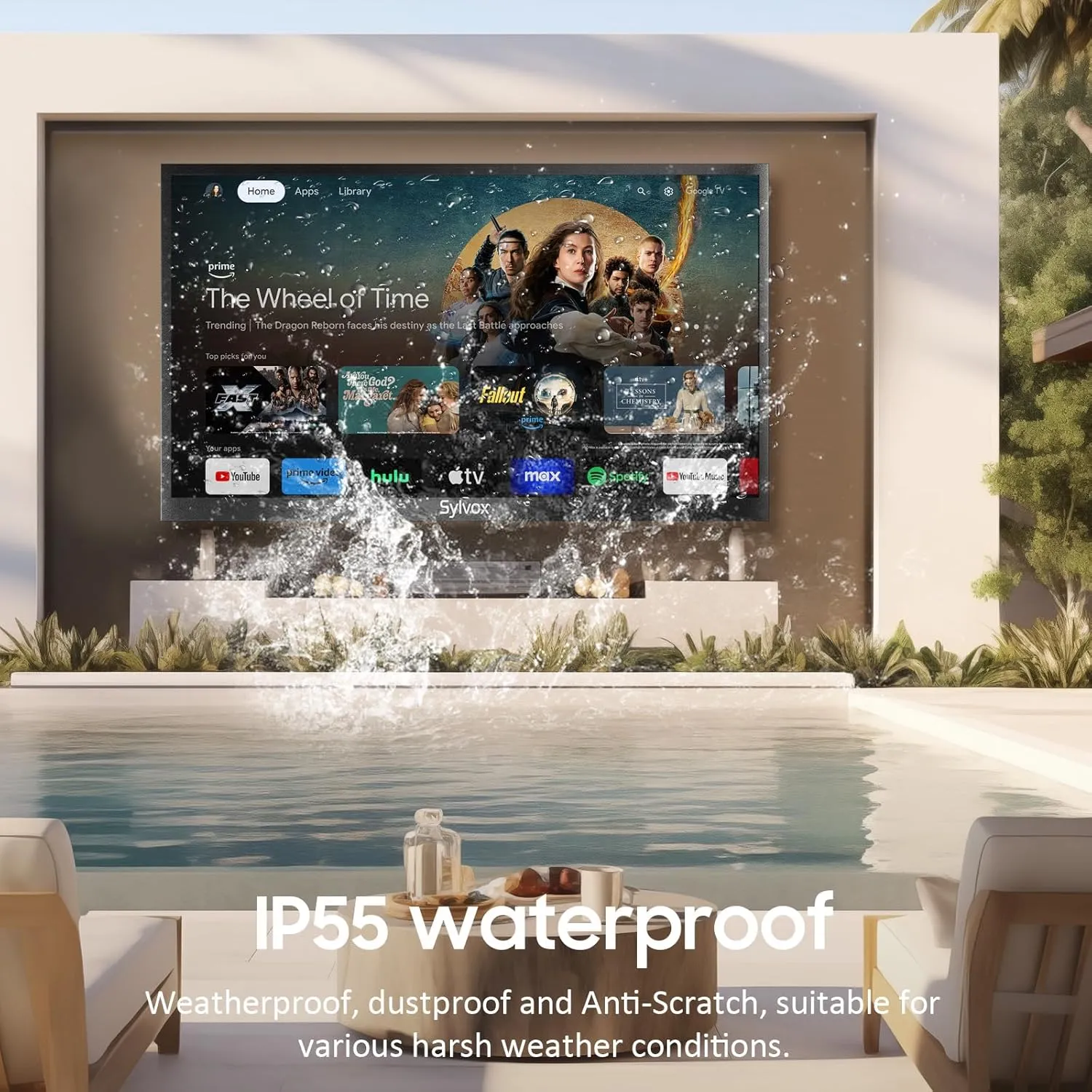 SYLVOX Outdoor TV, 75 inch Smart TV Waterproof Outdoor TVs, 4K Weatherproof Television for Outside, Support Google Assistant, Chromecast, 1000 nit Brightness Partial Sun (Deck Pro 2.0/2024)