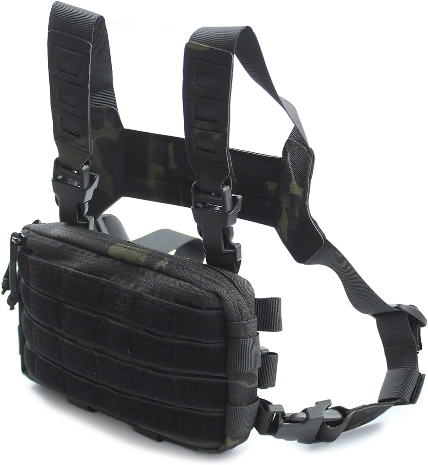 Tactical Chest Rig Bag Molle Organizer Pouch Utility Recon Kit Front Pack Multi-Purpose Daypack Concealed Carry Bag for Outdoor Hunting Hiking Fishing 1000D Waterproof (Black camo)