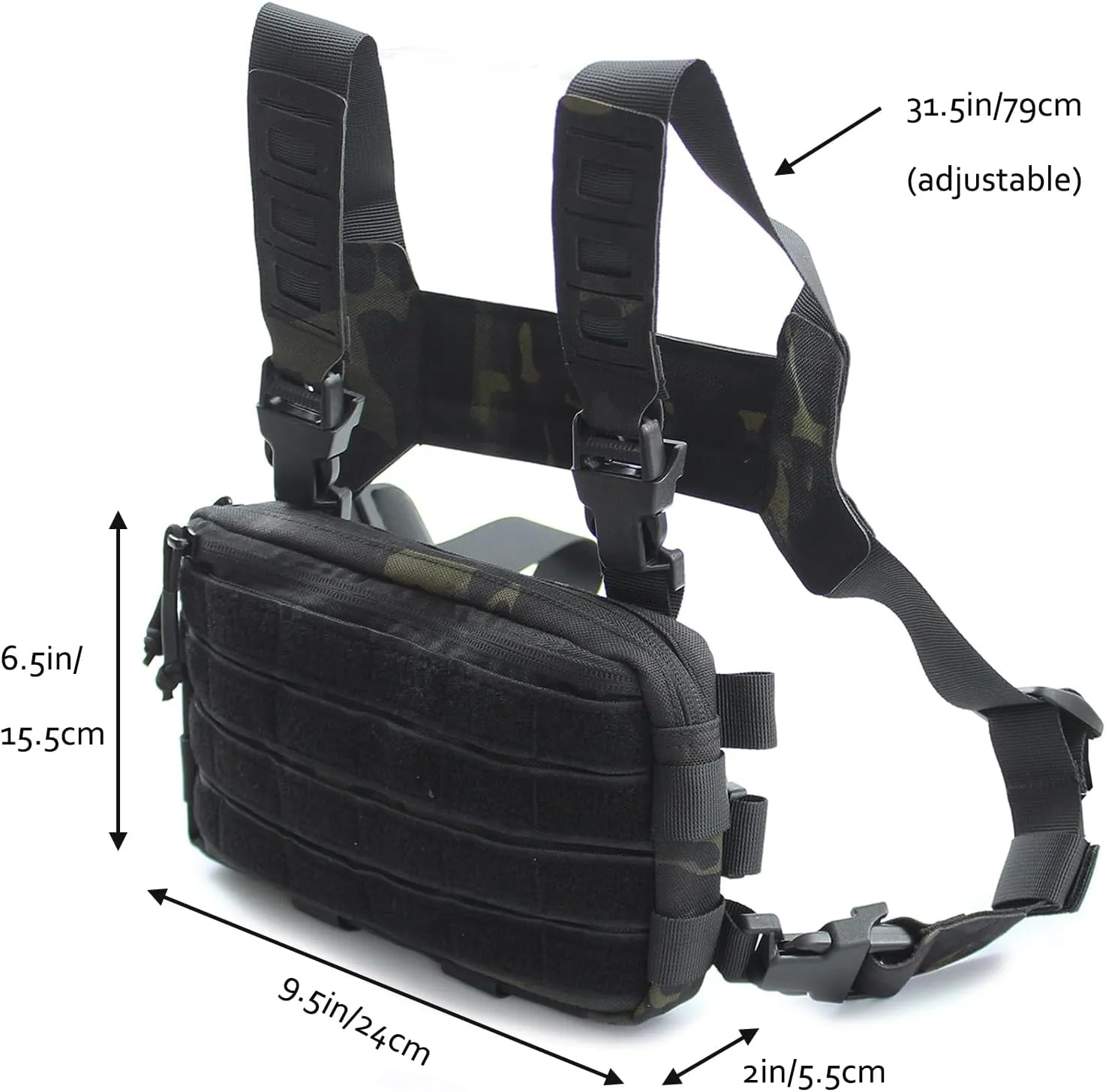Tactical Chest Rig Bag Molle Organizer Pouch Utility Recon Kit Front Pack Multi-Purpose Daypack Concealed Carry Bag for Outdoor Hunting Hiking Fishing 1000D Waterproof (Black camo)