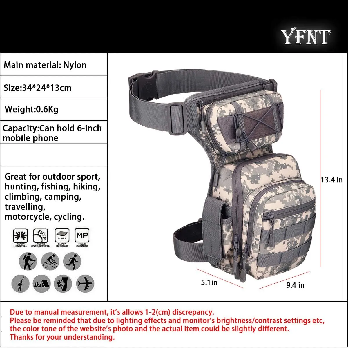 Tactical Drop Leg Bag for Men Women Military Thigh Pouch Outdoor Motorcycle Riding Hiking Waist Fanny Pack Travel Bag, Acu