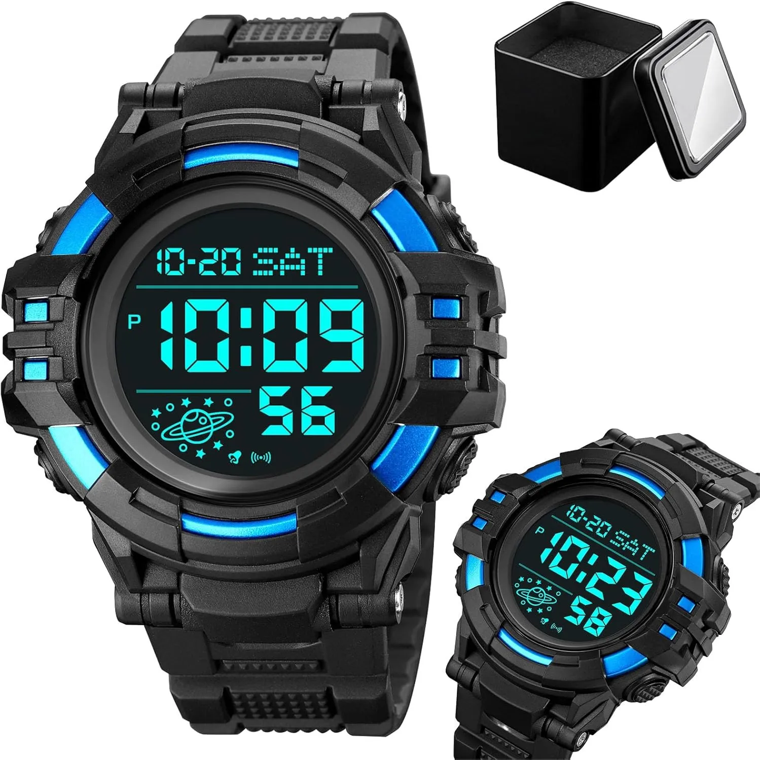 Tactical Men’s Digital Watch 50M Waterproof, Multifunction Sport Watch with Large Display, EL Light, Dual Time, Chronograph, Alarm, Countdown Timer, 12/24 Hour Format