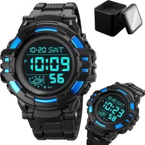 Tactical Men’s Digital Watch 50M Waterproof, Multifunction Sport Watch with Large Display, EL Light, Dual Time, Chronograph, Alarm, Countdown Timer, 12/24 Hour Format