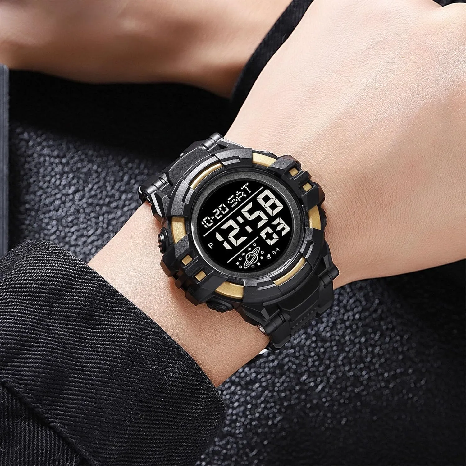 Tactical Men’s Digital Watch 50M Waterproof, Multifunction Sport Watch with Large Display, EL Light, Dual Time, Chronograph, Alarm, Countdown Timer, 12/24 Hour Format