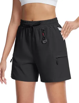 TACVASEN Women's 5" Hiking Cargo Shorts Lightweight Water Resistant Athletic Shorts with Zipper Pockets Golf Summer