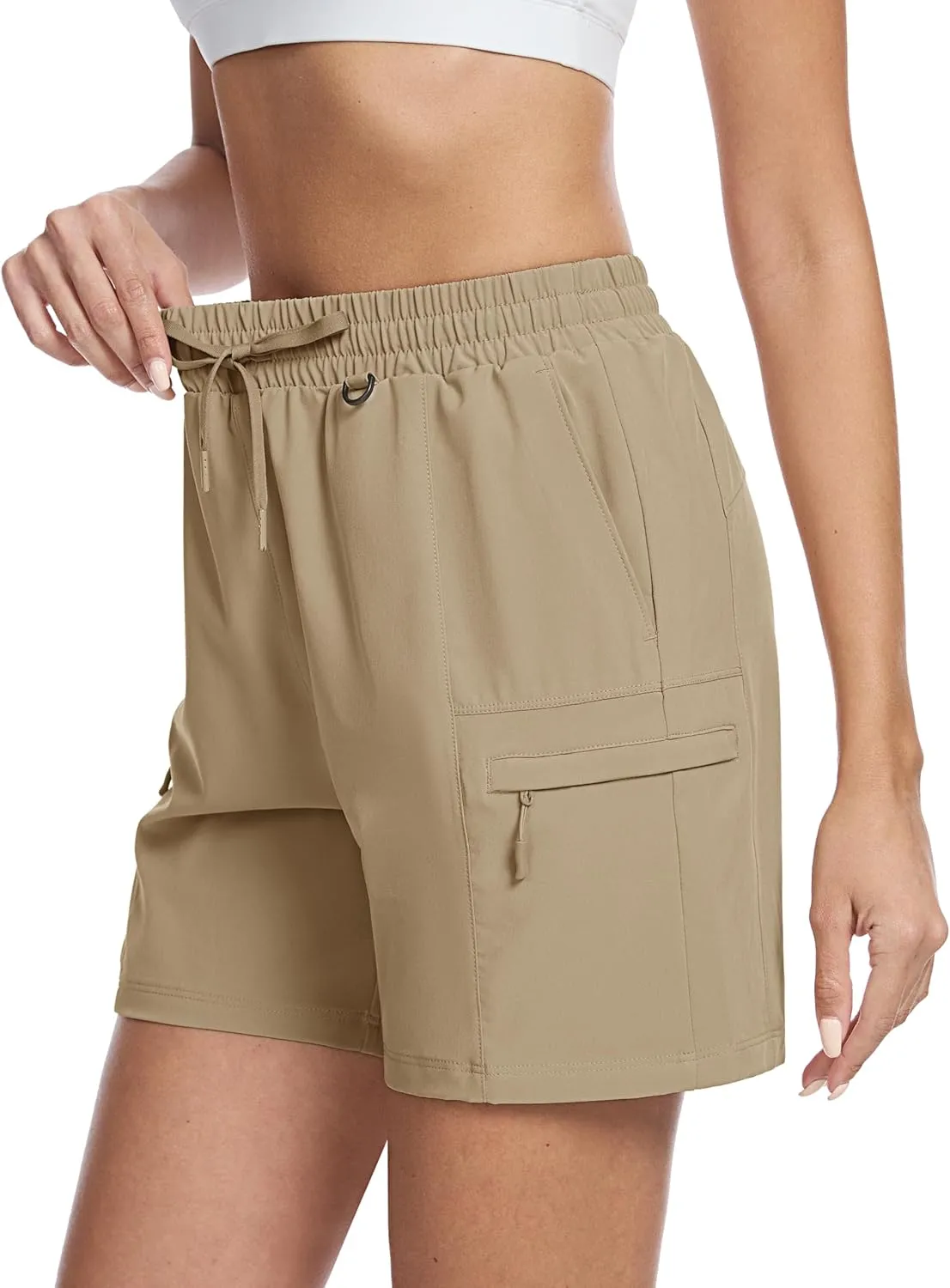 TACVASEN Women's 5" Hiking Cargo Shorts Lightweight Water Resistant Athletic Shorts with Zipper Pockets Golf Summer