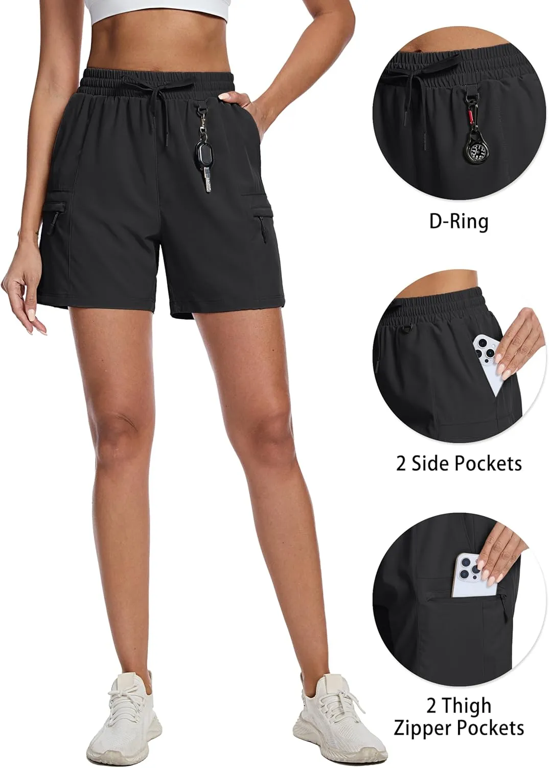 TACVASEN Women's 5" Hiking Cargo Shorts Lightweight Water Resistant Athletic Shorts with Zipper Pockets Golf Summer