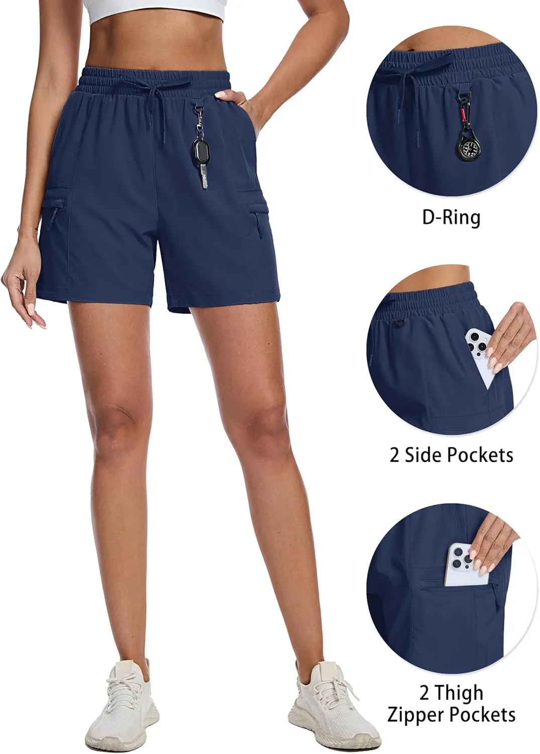TACVASEN Women's 5" Hiking Cargo Shorts Lightweight Water Resistant Athletic Shorts with Zipper Pockets Golf Summer