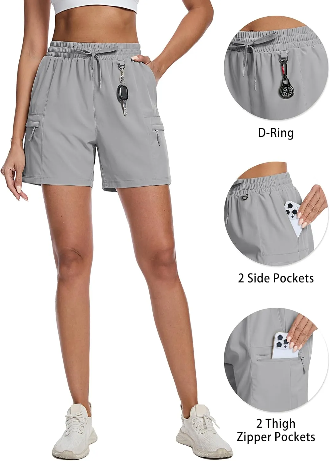 TACVASEN Women's 5" Hiking Cargo Shorts Lightweight Water Resistant Athletic Shorts with Zipper Pockets Golf Summer
