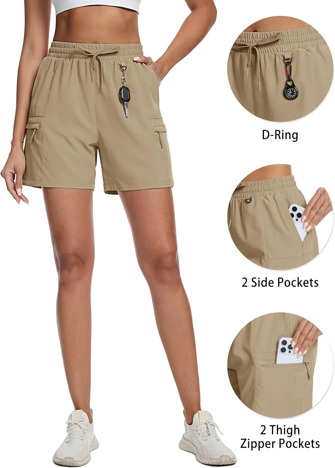TACVASEN Women's 5" Hiking Cargo Shorts Lightweight Water Resistant Athletic Shorts with Zipper Pockets Golf Summer