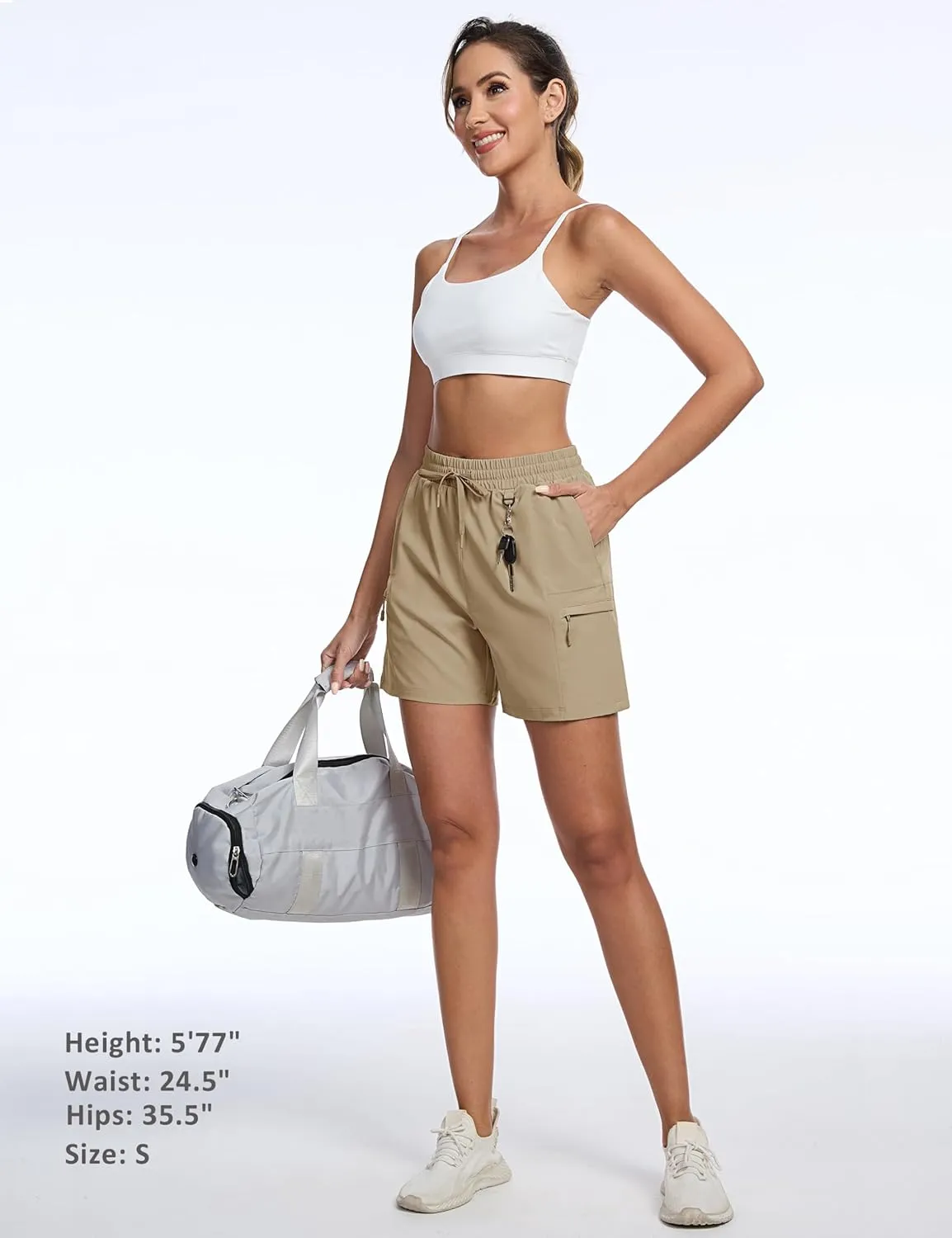 TACVASEN Women's 5" Hiking Cargo Shorts Lightweight Water Resistant Athletic Shorts with Zipper Pockets Golf Summer