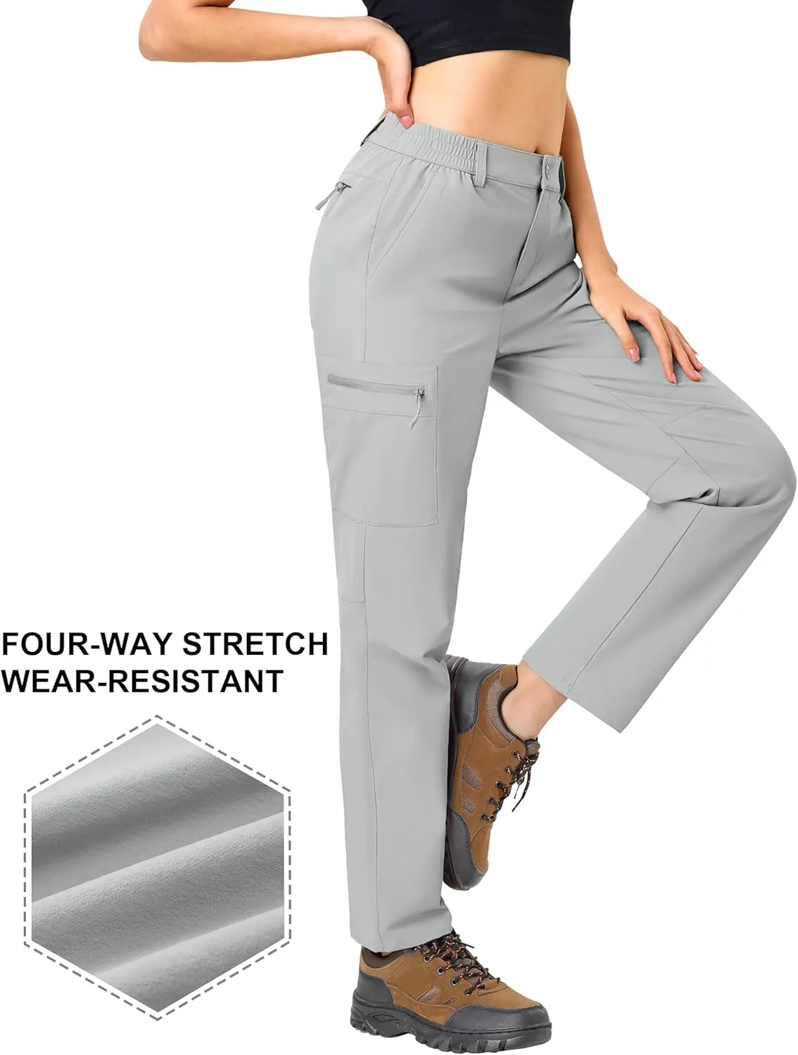 TACVASEN Women's Hiking Cargo Pants Lightweight Water Resistant Quick Dry Outdoor Work Mountain Trouser Zipper Pockets