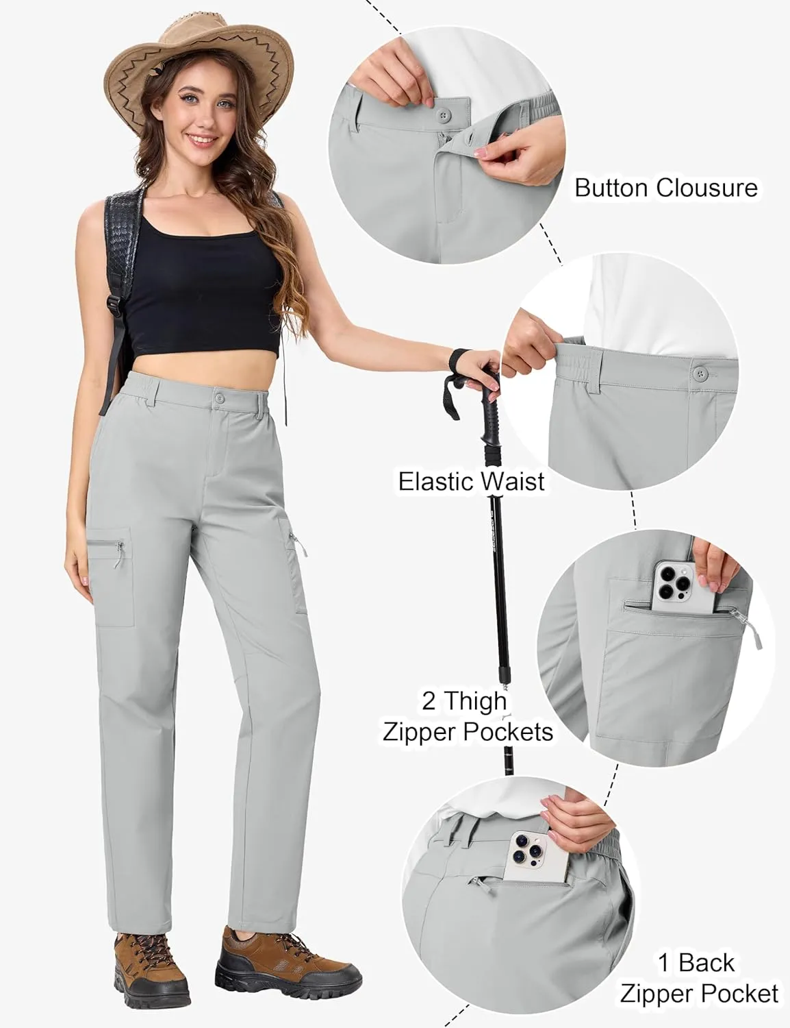 TACVASEN Women's Hiking Cargo Pants Lightweight Water Resistant Quick Dry Outdoor Work Mountain Trouser Zipper Pockets