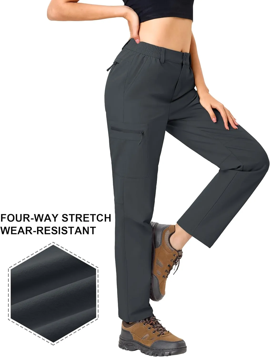 TACVASEN Women's Hiking Cargo Pants Lightweight Water Resistant Quick Dry Outdoor Work Mountain Trouser Zipper Pockets