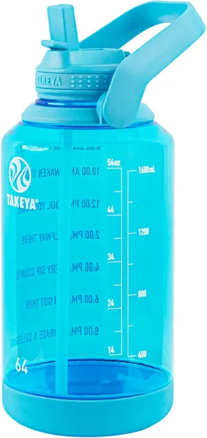 Takeya 885395541020 Tritan Bottle, Straw Lid and Extra Large Carry Handle Breezy Blue 64oz