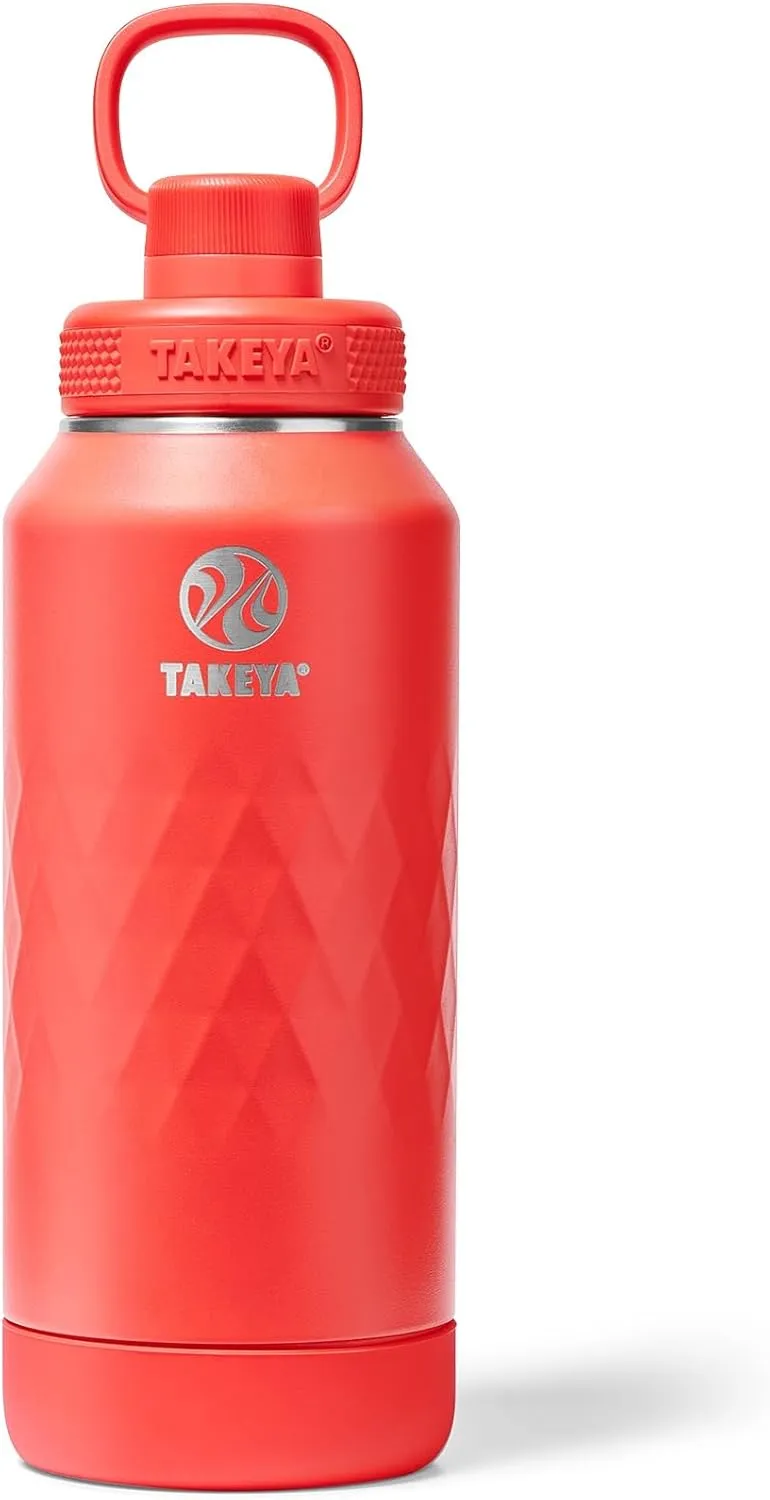 Takeya Sport 32 oz Triple-Insulated Stainless Steel Water Bottle, Spout Lid – Leakproof, Sweatproof, BPA-Free, Keeps Drinks Cold 36 Hrs, Hot 14 Hrs – Crimson