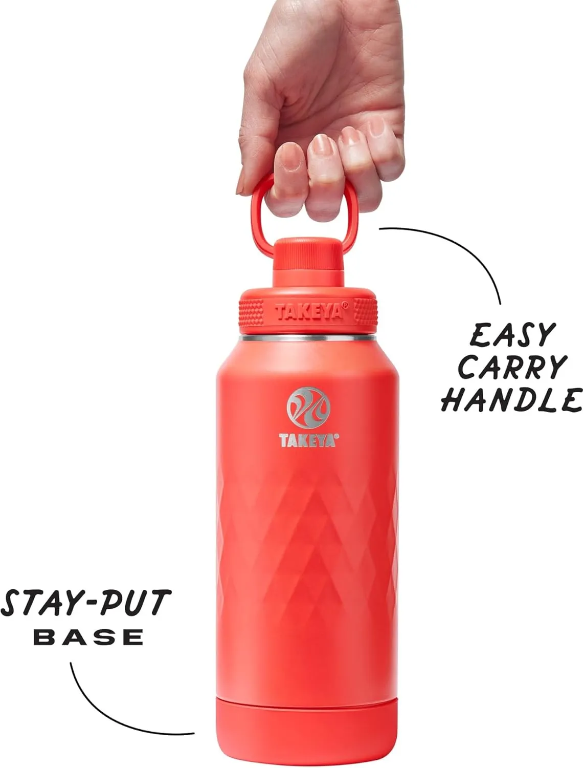 Takeya Sport 32 oz Triple-Insulated Stainless Steel Water Bottle, Spout Lid – Leakproof, Sweatproof, BPA-Free, Keeps Drinks Cold 36 Hrs, Hot 14 Hrs – Crimson