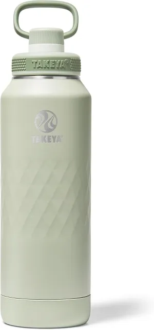 Takeya Sport 40 oz Triple-Insulated Stainless Steel Water Bottle, Spout Lid – Leakproof, Sweatproof, BPA-Free, Keeps Drinks Cold 36 Hrs, Hot 14 Hrs – Eucalyptus