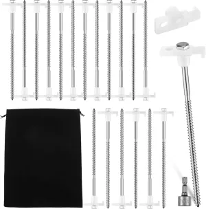 Tandefio 40 Pcs 8 Inch Screw in Tent Stakes Heavy Duty Drill in Ground Anchor Pegs Metal Stakes Screws Hex Pegs Drillable Camping Threaded Tent Spike with Hex Head Driver (Illuminant White)