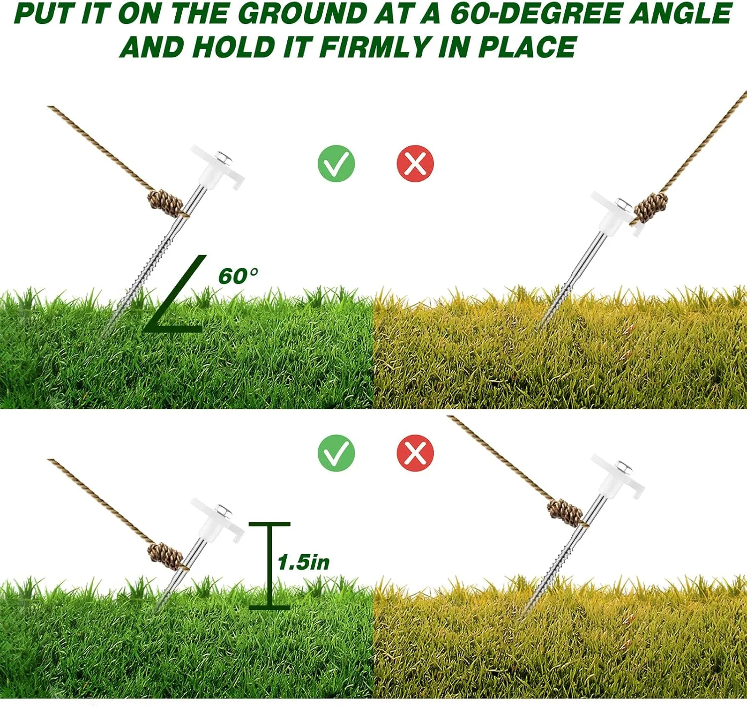 Tandefio 40 Pcs 8 Inch Screw in Tent Stakes Heavy Duty Drill in Ground Anchor Pegs Metal Stakes Screws Hex Pegs Drillable Camping Threaded Tent Spike with Hex Head Driver (Illuminant White)