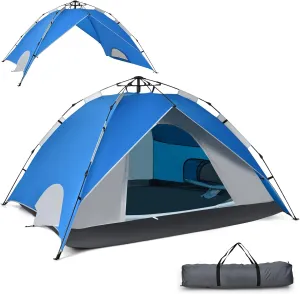 Tangkula 4 Person Pop up Camping Tent, 2-in-1 Portable Backpacking Tent with Removable Rainfly, Carry Bag, 2 Mesh Windows, 2 Doors, Family Dome Tent for Camping Hiking Mountaineering