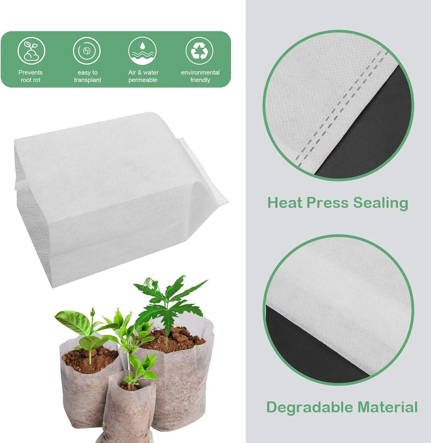 Tarklanda Nursery Bags, Plant Grow Bags, 200pcs 7.8 x 8.6 Inches, Biodegradable, White, Indoor/Outdoor, Fruits, Vegetables, Flowers