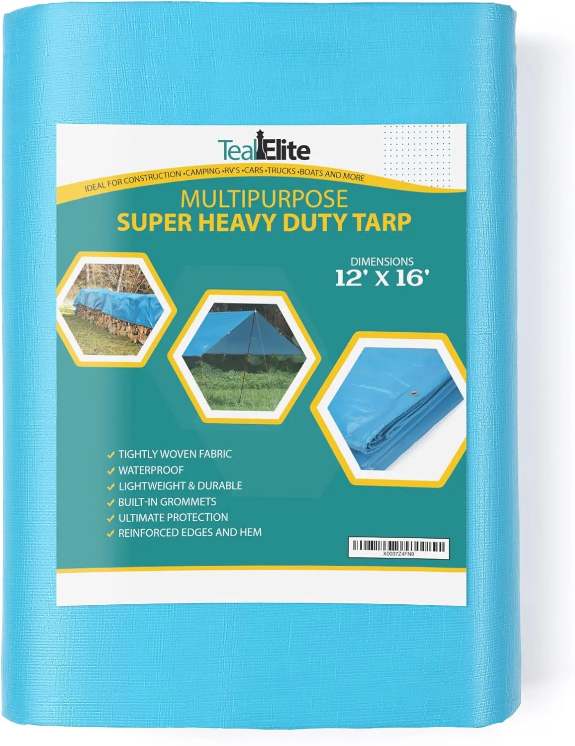 Tarps Heavy Duty Waterproof 12x16-12 mil Thick Camping Tent - Blue Tarp 12x16 UV Resistant, Rip & Tear Proof with Metal Grommets – Multipurpose Use for Camping, Tent, Boat, RV, Car, & Pool Cover