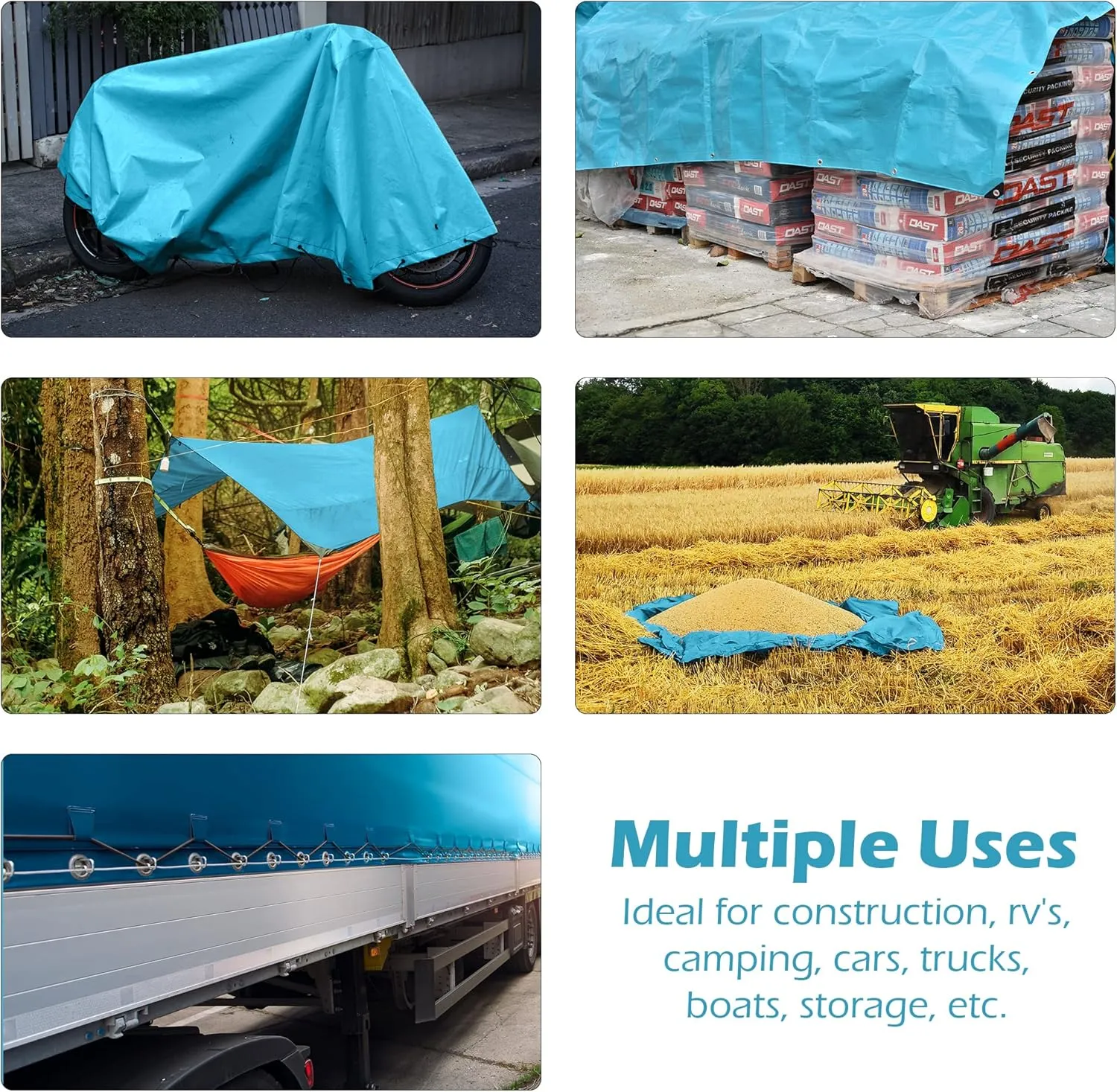 Tarps Heavy Duty Waterproof 12x16-12 mil Thick Camping Tent - Blue Tarp 12x16 UV Resistant, Rip & Tear Proof with Metal Grommets – Multipurpose Use for Camping, Tent, Boat, RV, Car, & Pool Cover