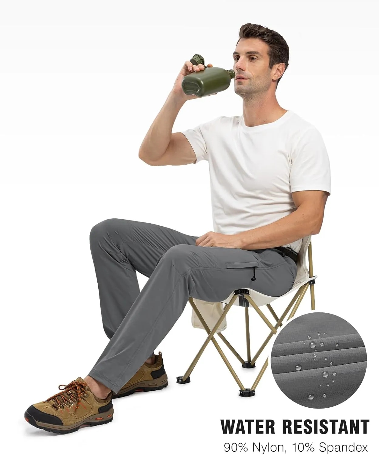 TBMPOY Men's Lightweight Hiking Pants with Belt 5 Zip Pockets Waterproof Quick-Dry Travel Fishing Work Outdoor Pants