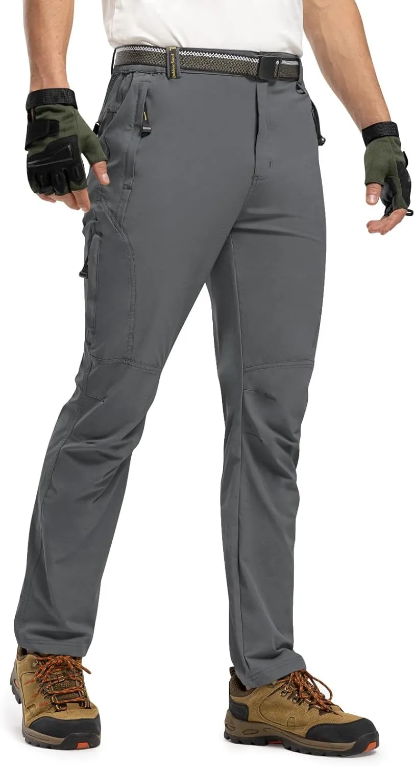 TBMPOY Men's Lightweight Hiking Pants with Belt 5 Zip Pockets Waterproof Quick-Dry Travel Fishing Work Outdoor Pants