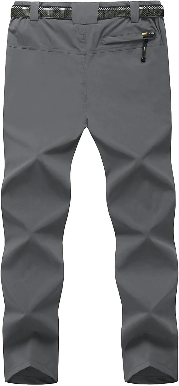 TBMPOY Men's Lightweight Hiking Pants with Belt 5 Zip Pockets Waterproof Quick-Dry Travel Fishing Work Outdoor Pants