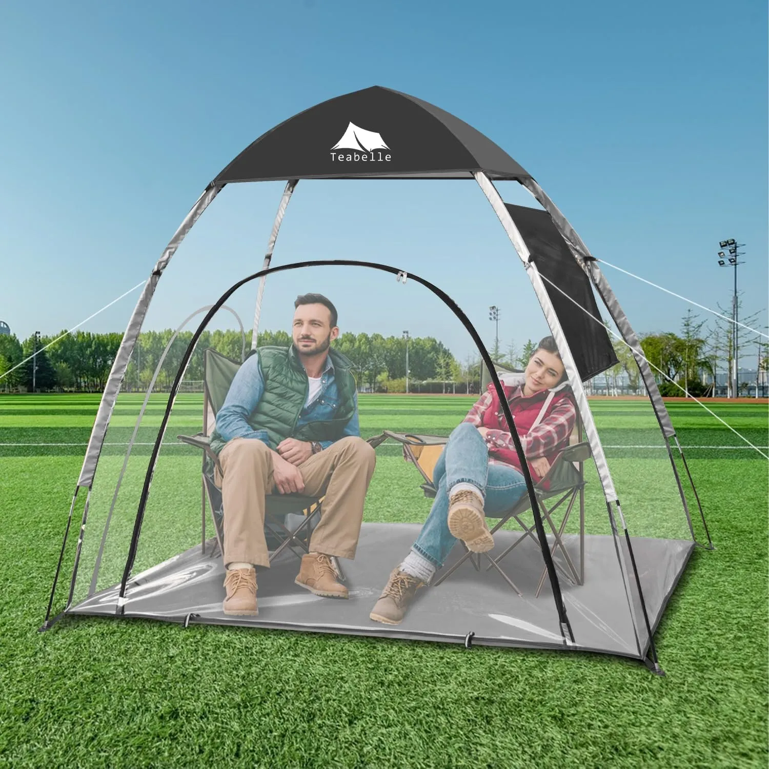 Teabelle Clear Sports Tent - Large 2-3 Person Instant Pop-up Tent with Zipper Window, UV-Proof, Weatherproof for Watching Sports, Camping, Fishing