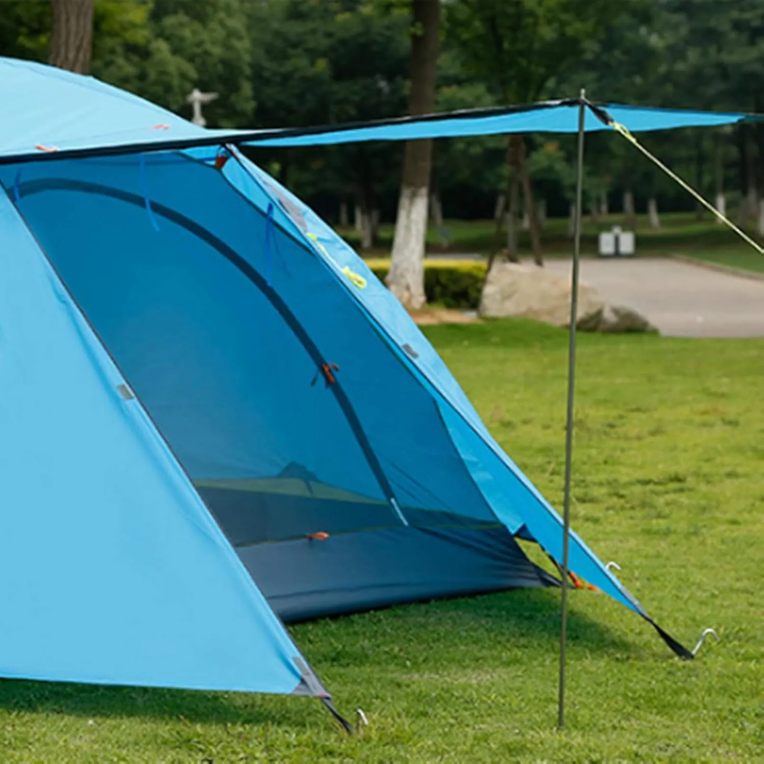 Tent 3 Person Aluminum Poles Double Layer Camping Tent Beach Tent for Hiking Travel (Color : Deep Blue, Size : 200x180x120cm)