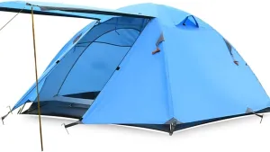 Tent 3 Person Aluminum Poles Double Layer Camping Tent Beach Tent for Hiking Travel (Color : Deep Blue, Size : 200x180x120cm)
