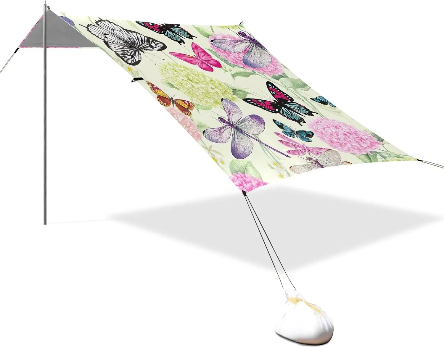 Tent Beach Canopy 9.2 × 10.5 FT Patio Sun Shade Outdoor Butterfly Dragonfly Hydrangea Family Camping Shelter Backyard Waterproof with Poles Sand Anchor