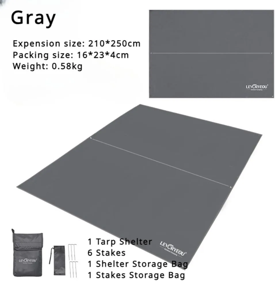 Tent Footprint Waterproof Camping Tarp Mat Picnic Blanket Ground Sheet for Backpacking Hiking Beach (Grey,210 * 250cm)