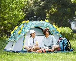 Tent Outdoor Camping Outing Outdoor Pop Up Camping Tents,3-4 People Flower-Shaped Style Double-Layer Thickened Picnic Fully Automatic Quick-Open Portable Rainproof Field