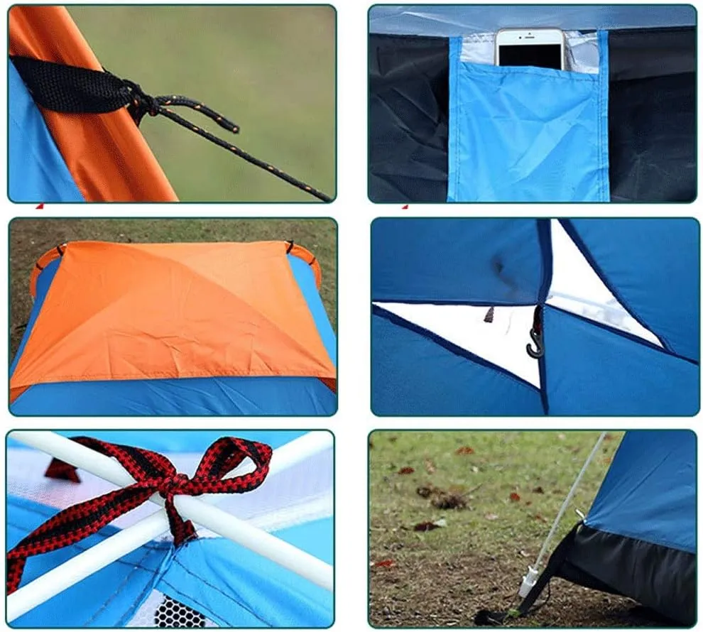 Tent Outdoor Camping Tent Single Layer Beach Tent Sun Shelter 2 Persons Travel Windproof Waterproof Awning Tents Summer Tent with Bag (Color : Green) (Blue One Size)