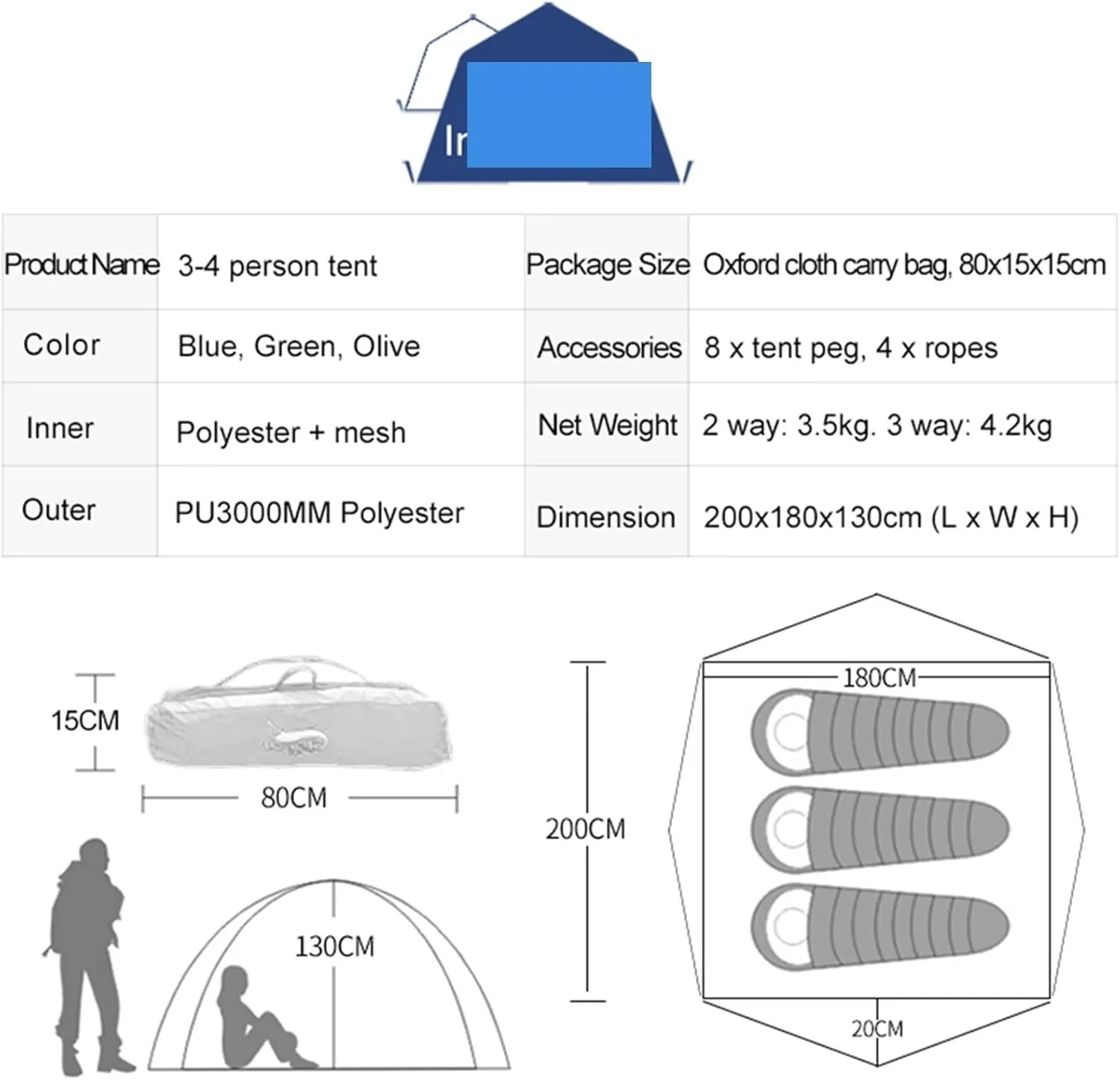 Tents Automatic Tent Camping Tent,Easy Instant Setup Protable Backpacking for Sun Shelter,Travelling,Hiking