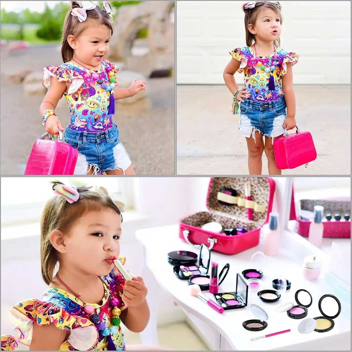 TEPSMIGO 2 Pack Pretend Makeup Kit for Girls, Kids Pretend Play Makeup Set - with Cosmetic Bag for Birthday Christmas, Toy Makeup Set for Toddler, Little Girls Age 3 (Not Real Makeup)