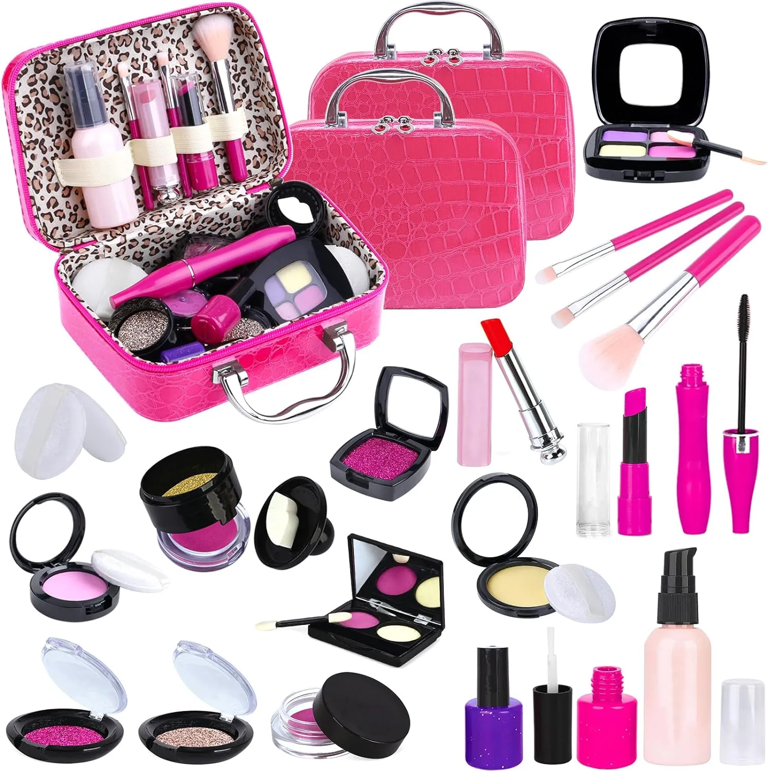 TEPSMIGO 2 Pack Pretend Makeup Kit for Girls, Kids Pretend Play Makeup Set - with Cosmetic Bag for Birthday Christmas, Toy Makeup Set for Toddler, Little Girls Age 3 (Not Real Makeup)