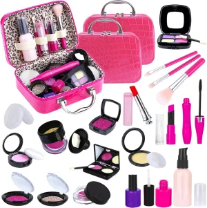 TEPSMIGO 2 Pack Pretend Makeup Kit for Girls, Kids Pretend Play Makeup Set - with Cosmetic Bag for Birthday Christmas, Toy Makeup Set for Toddler, Little Girls Age 3 (Not Real Makeup)