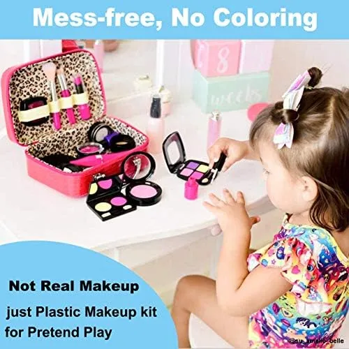 Tepsmigo Pretend Makeup Kit for Girls, Kids Pretend Play Makeup Set - with Cosmetic Bag for Birthday Christmas, Toy Makeup Set for Toddler, Little Girls Age 3 (Not Real Makeup)