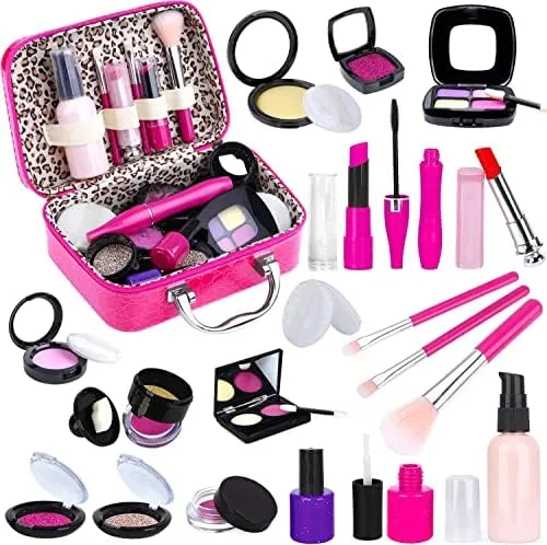 Tepsmigo Pretend Makeup Kit for Girls, Kids Pretend Play Makeup Set - with Cosmetic Bag for Birthday Christmas, Toy Makeup Set for Toddler, Little Girls Age 3 (Not Real Makeup)