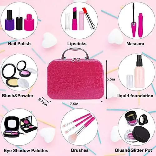 Tepsmigo Pretend Makeup Kit for Girls, Kids Pretend Play Makeup Set - with Cosmetic Bag for Birthday Christmas, Toy Makeup Set for Toddler, Little Girls Age 3 (Not Real Makeup)