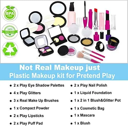 Tepsmigo Pretend Makeup Kit for Girls, Kids Pretend Play Makeup Set - with Cosmetic Bag for Birthday Christmas, Toy Makeup Set for Toddler, Little Girls Age 3 (Not Real Makeup)