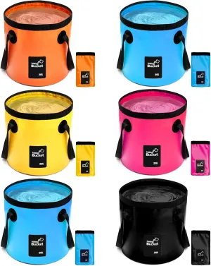 Tessco 6 Pcs 20L Collapsible Bucket with Handle - 5 Gallon Folding Water Container, Lightweight Foldable Bucket for Outdoor Camping, Hiking, Traveling, Kitchen - 5 Colors