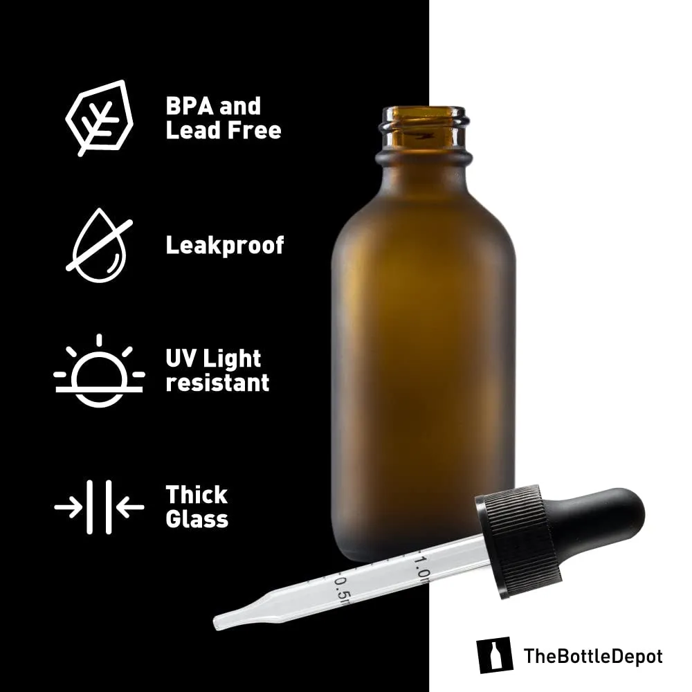 The Bottle Depot - 2 oz Glass Dropper Bottle - 24 Pack - Amber Frosted - Tincture Bottles With Dropper