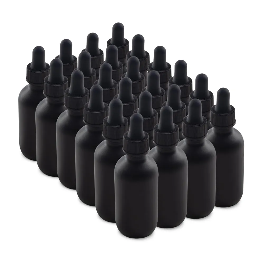 The Bottle Depot - 2 oz Glass Dropper Bottle - 24 Pack - Black Frosted - Tincture Bottles With Dropper